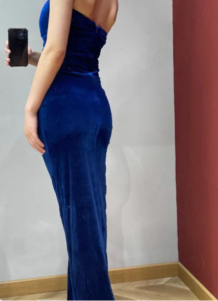 Elegant Sexy Royal Blue Sweetheart Neck Velvet Long Prom Dress Evening Dress P4687 - Image 2