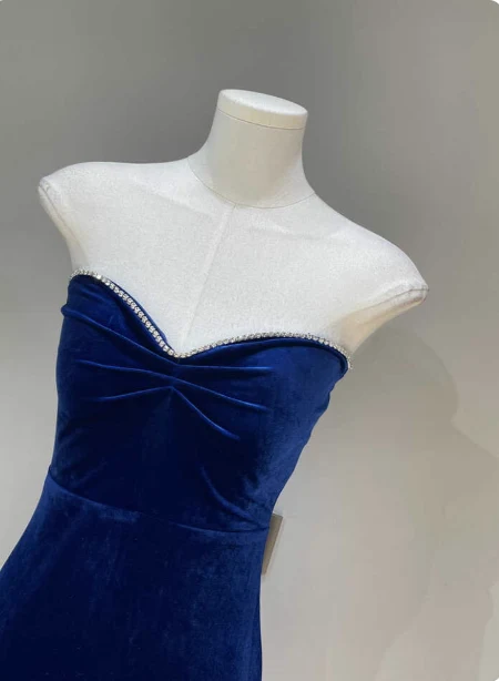 Elegant Sexy Royal Blue Sweetheart Neck Velvet Long Prom Dress Evening Dress P4687 - Image 3