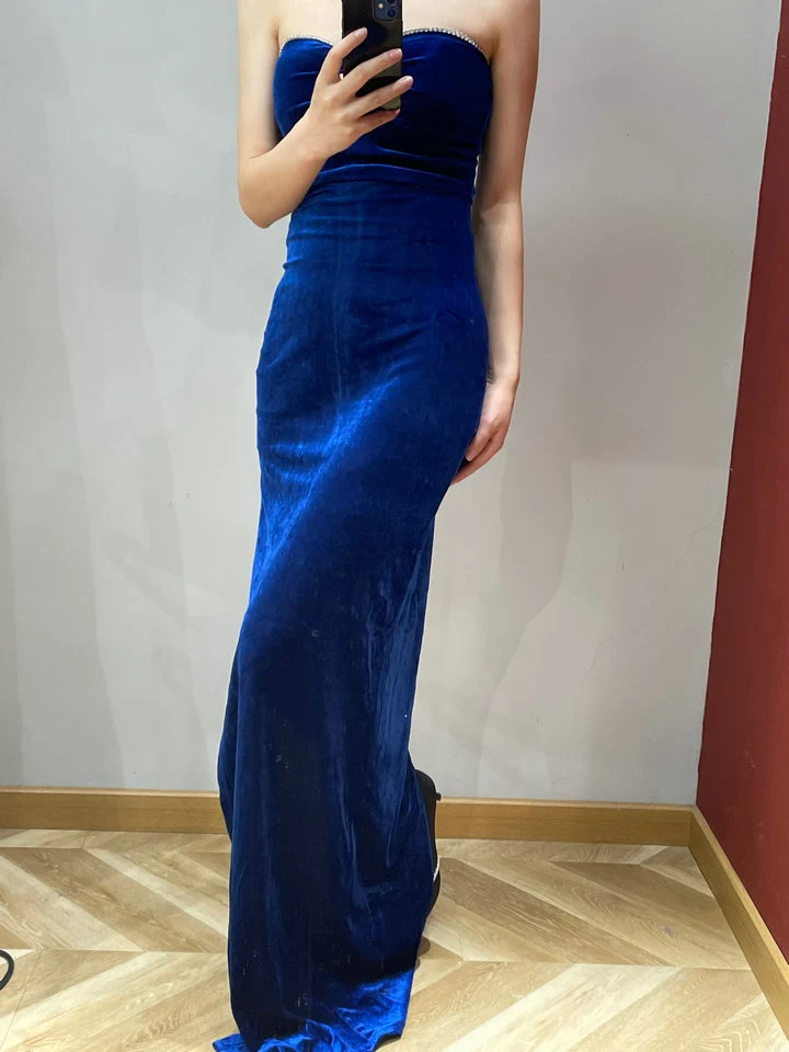 Elegant Sexy Royal Blue Sweetheart Neck Velvet Long Prom Dress Evening Dress P4687 - Image 4