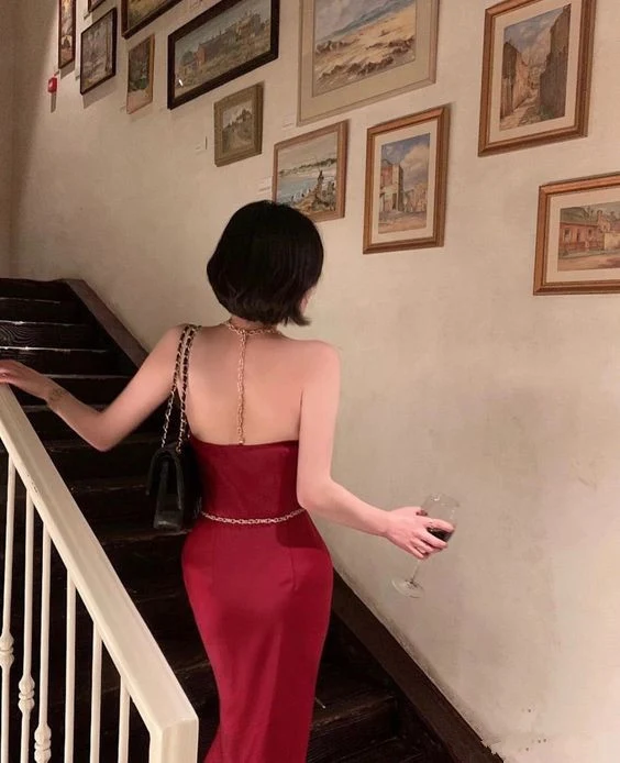 Elegant Sheath Straps Red Prom Dresses Long Formal Dress P1111 - Image 2