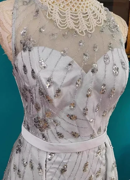 Elegant Silver Halter Sequin High-Low Tulle Prom Dress Evening Dress P4724 - Image 2