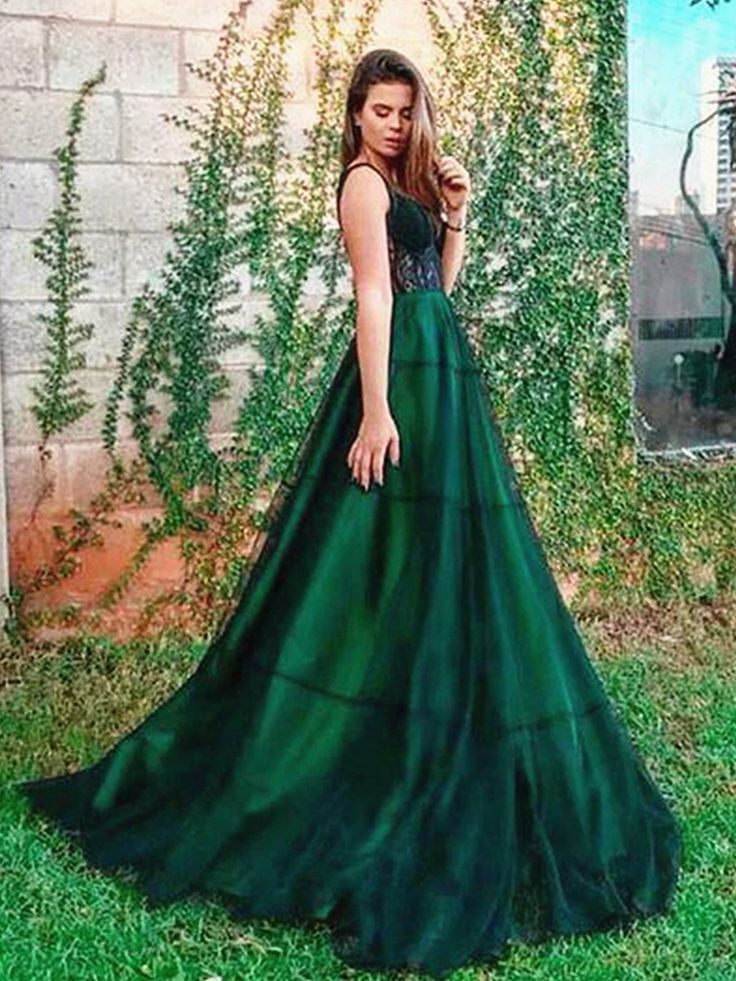 Elegant Spaghetti Straps Green Tulle Prom Dresses with Appliques Lace P1292 - Image 2