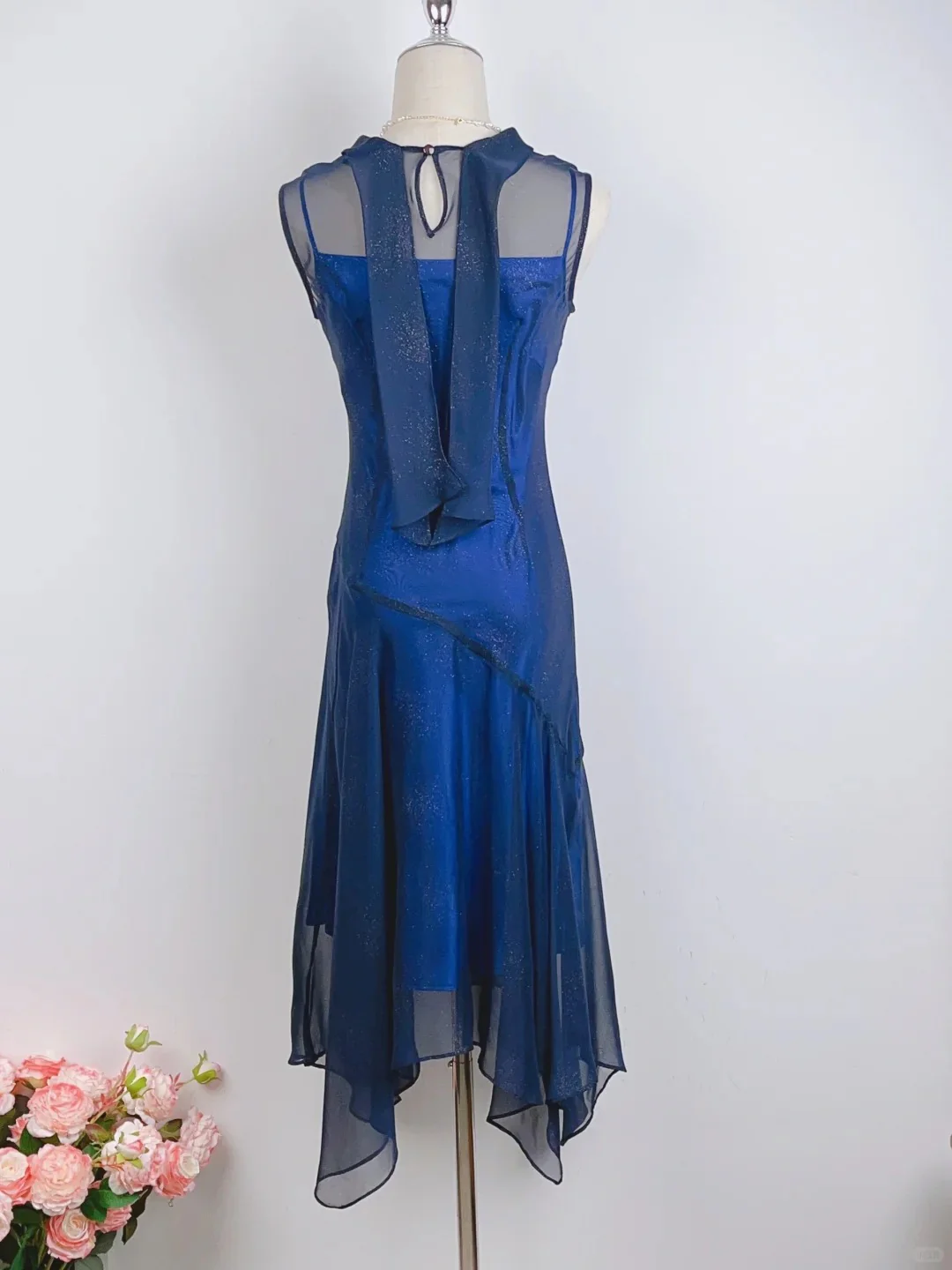 Elegant Starry Blue Round Neck Sparkling Prom Dress P3373 - Image 5