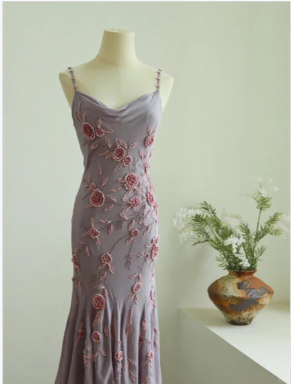 Elegant Swing Collar 3D Rose Strap Chiffon Mermaid Prom Dress P3786 - Image 7