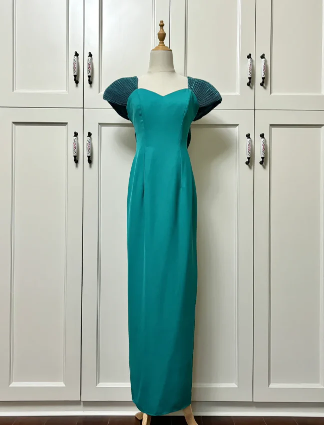 Elegant Teal Bow Fitted Satin Long Prom Dress Evening Dress P4191 - Image 4