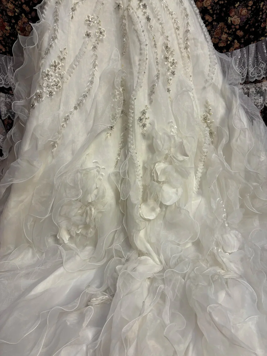 Elegant tube top heavy A-line fishtail three-dimensional flower wave lace skirt wedding dress P3028 - Image 4