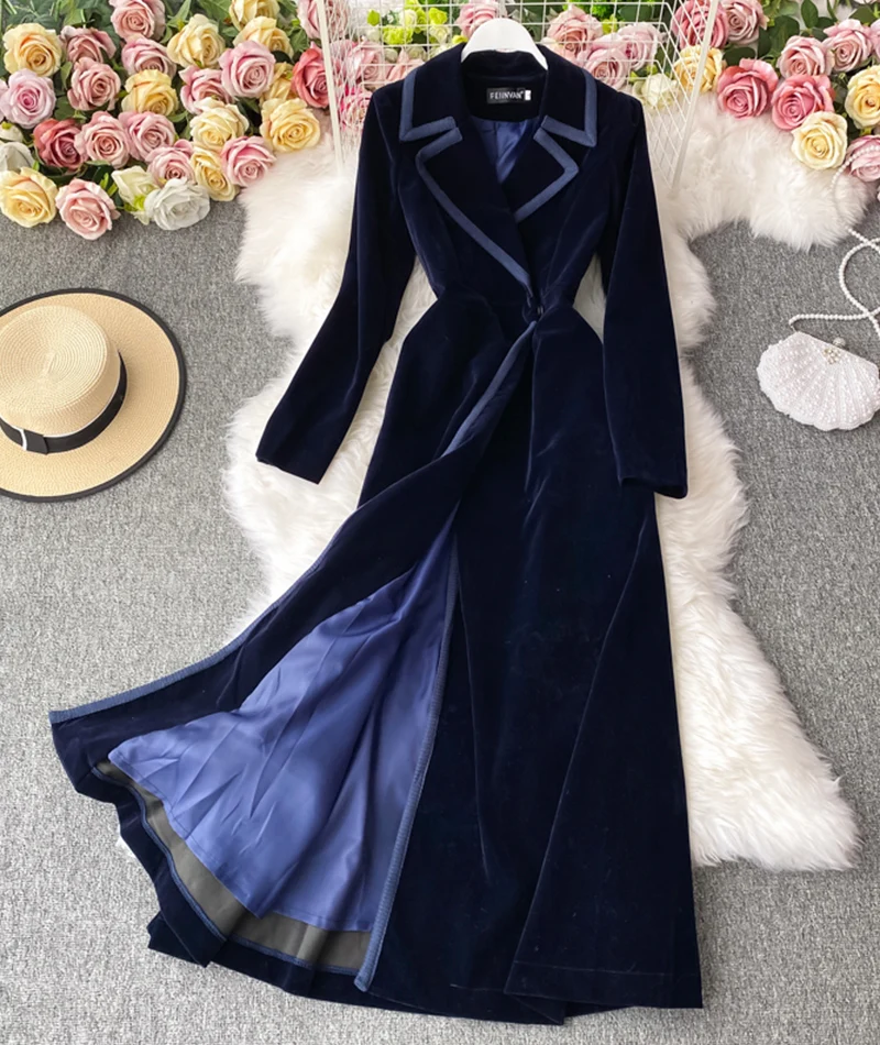 Elegant Velvet Long Coat Dress P300 - Image 5