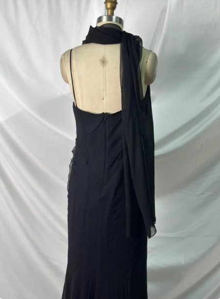 Elegant Vintage Black Mermaid Thin Strap Embroidered Chiffon Long Prom Dress Evening Dress P4385 - Image 3