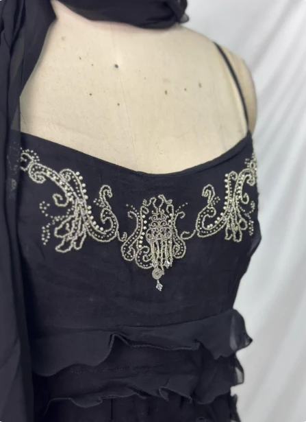 Elegant Vintage Black Mermaid Thin Strap Embroidered Chiffon Long Prom Dress Evening Dress P4385 - Image 4