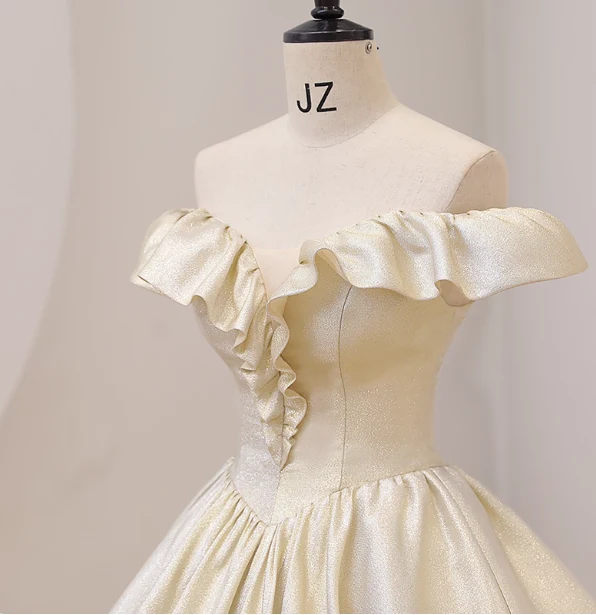 Elegant Vintage One-Shoulder Ruffle Shiny Satin Ball Gown Evening Dress Sweet 16 Dress P4413 - Image 2