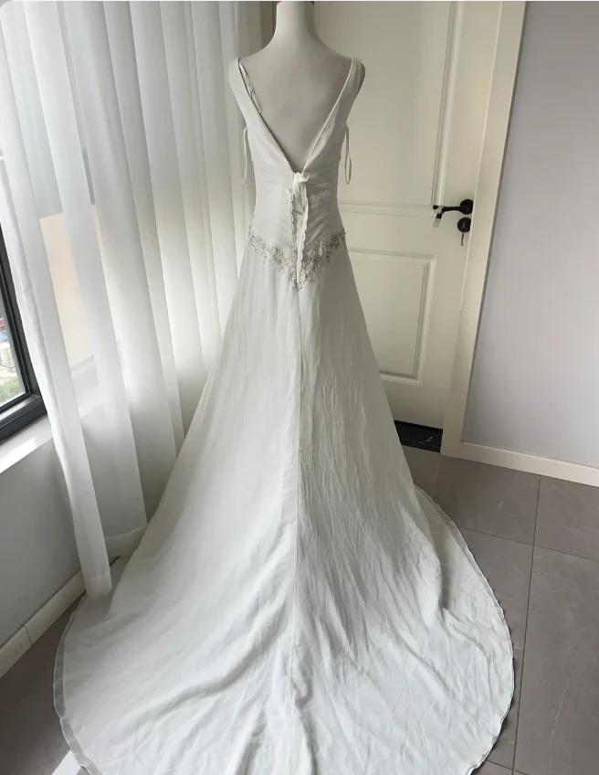 Elegant White Deep V-neck Beaded Chiffon Prom Dress Evening Dress P4213 - Image 4