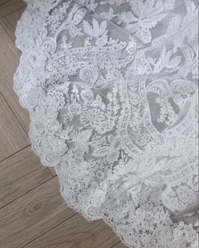 Elegant White Lace Long Sleeve Off-Shoulder A-Line Wedding Dress P2551 - Image 6
