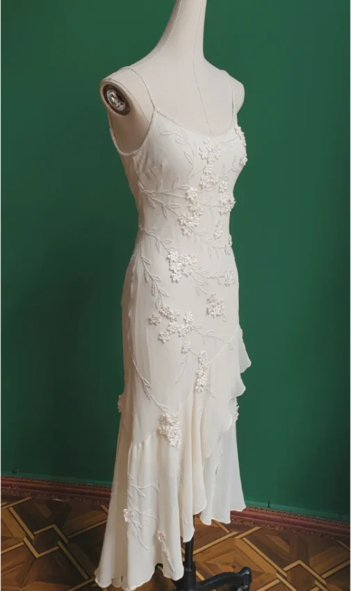 Elegant White Mermaid Spaghetti Strap U-neck 3D Foral Embroidery Chiffon Prom Dress Evening Dress P4280 - Image 6