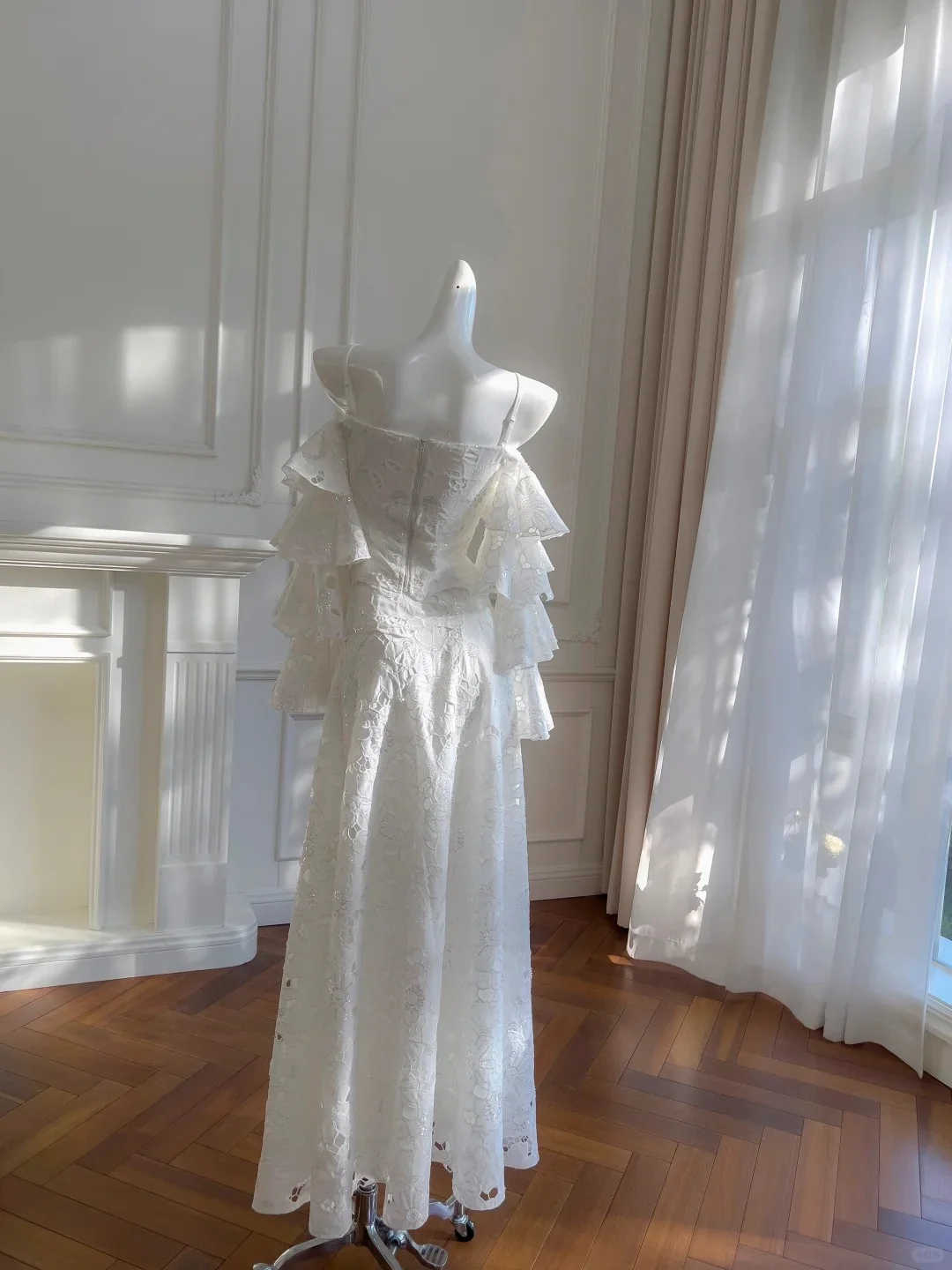 Elegant White Mermaid Strapless Off-the-shoulder Lace Long Prom Dress Evening Dress P4051 - Image 3