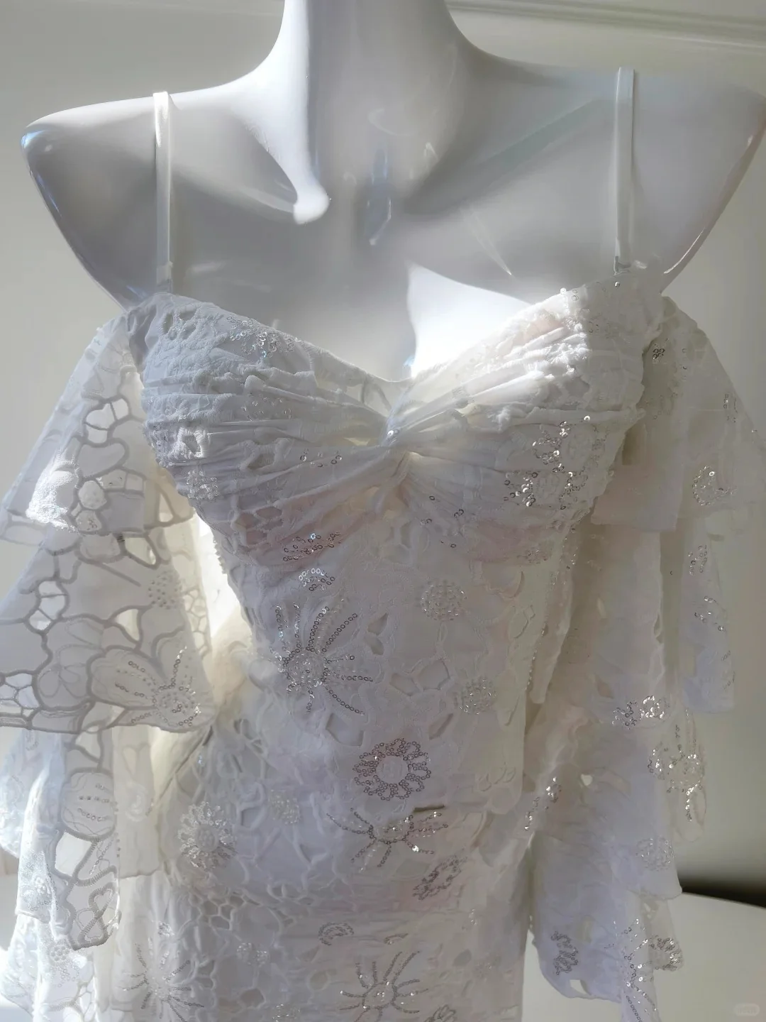 Elegant White Mermaid Strapless Off-the-shoulder Lace Long Prom Dress Evening Dress P4051 - Image 7