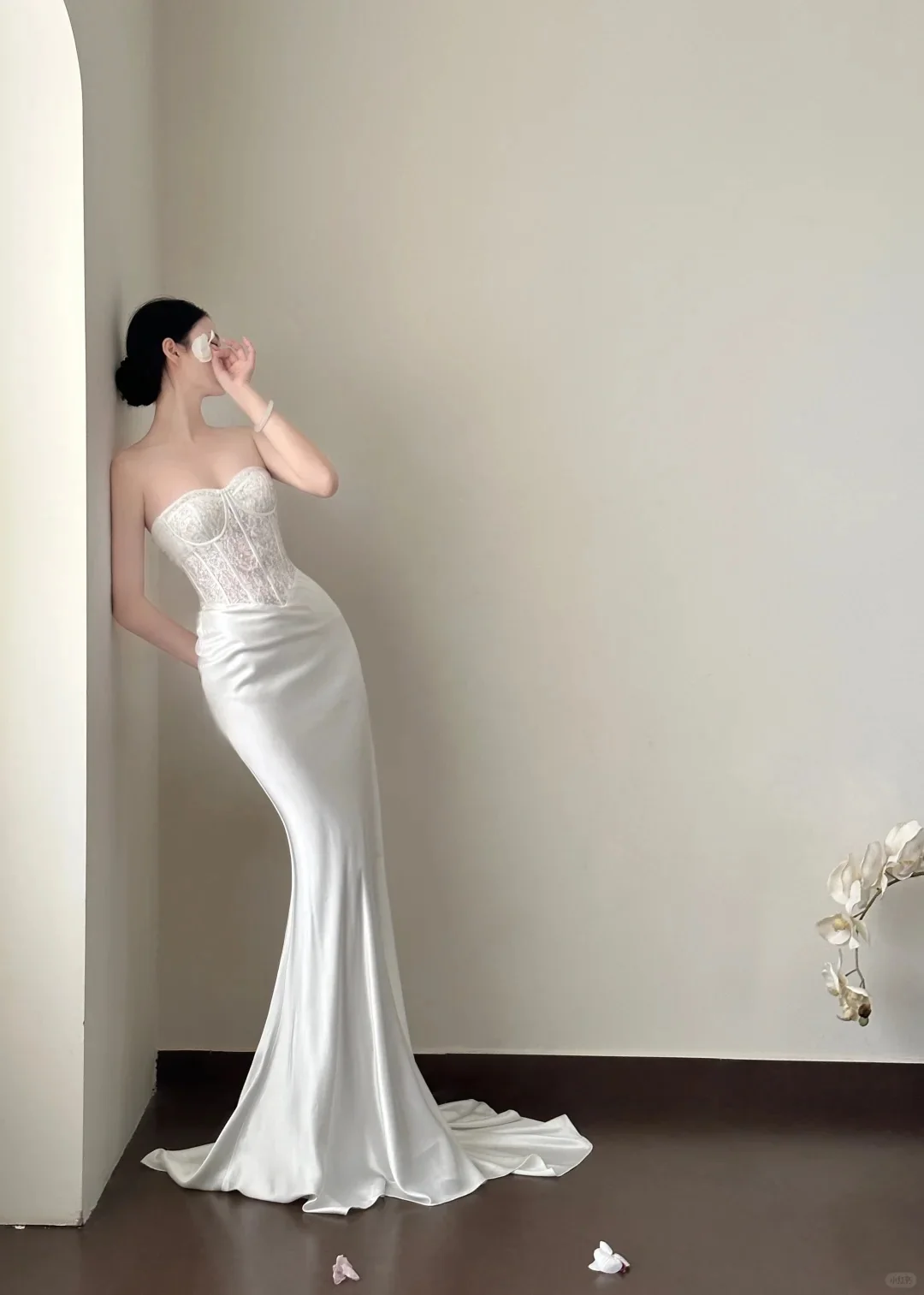 Elegant White Mermaid Sweetheart Neckline Lace Satin Long Wedding Dress P4021 - Image 3