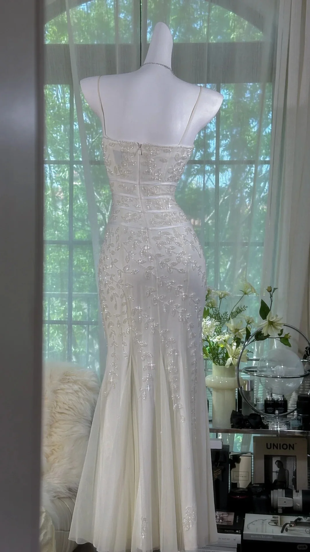 Elegant White Strap Beaded Chiffon Sexy Evening Gown Prom Dress P3275 - Image 2