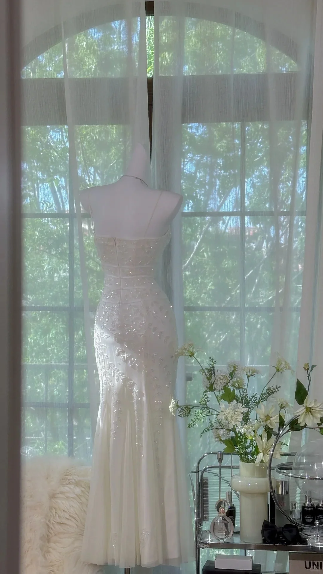 Elegant White Strap Beaded Chiffon Sexy Evening Gown Prom Dress P3275 - Image 3