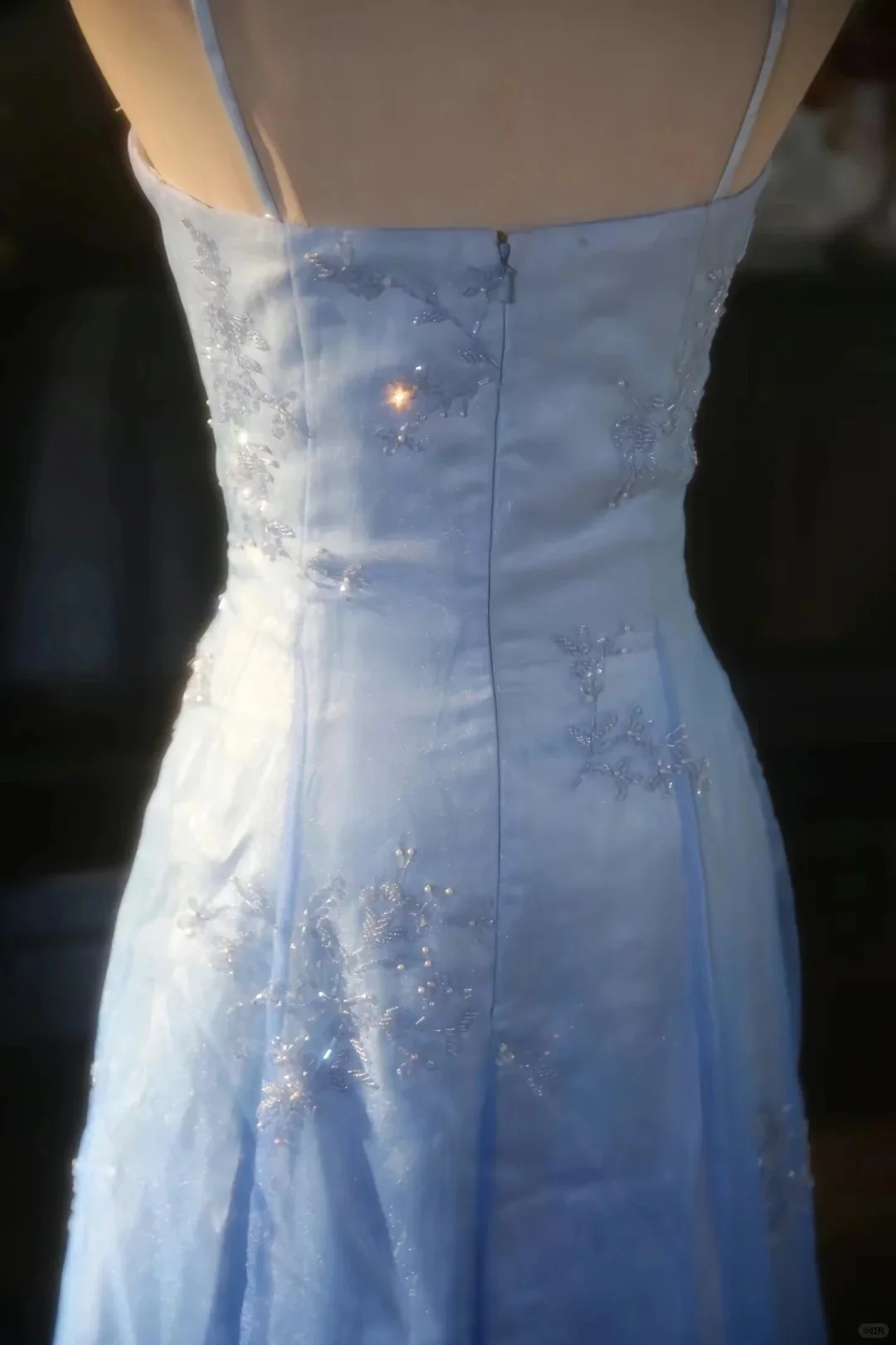 Vintage Gradient Blue Spaghetti Strap Beaded Tulle Long Prom Dress P3427 - Image 10