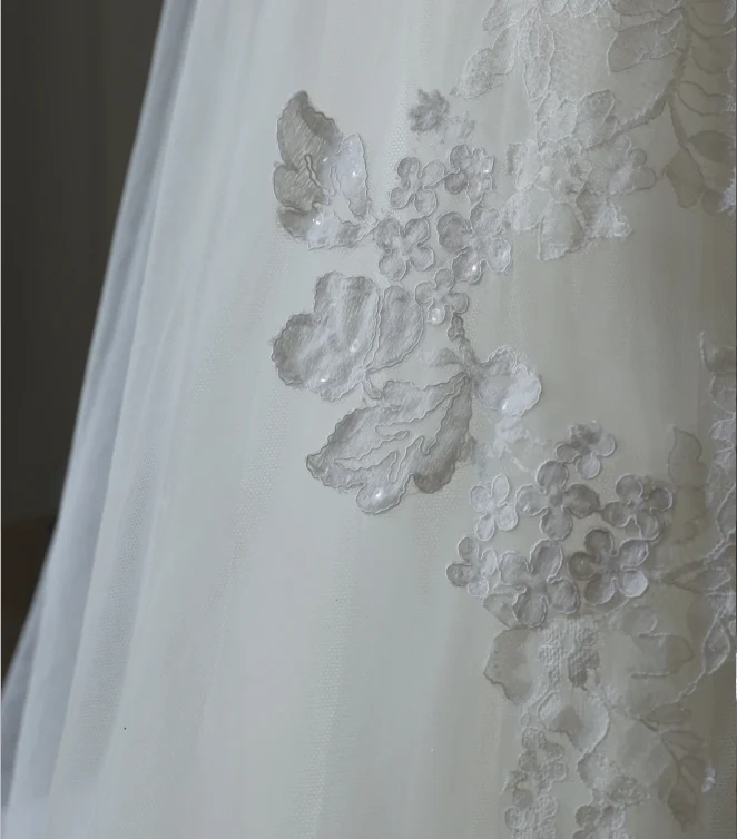 Elegant White Strapless Lace Tulle A-Line Wedding Dress P2563 - Image 7