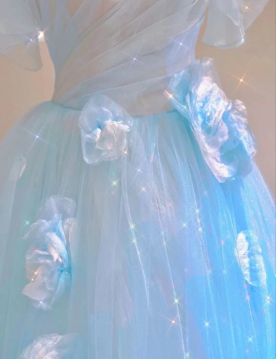 Fairy A line Blue Floral Prom Dresses Evening Dress P2057 - Image 2