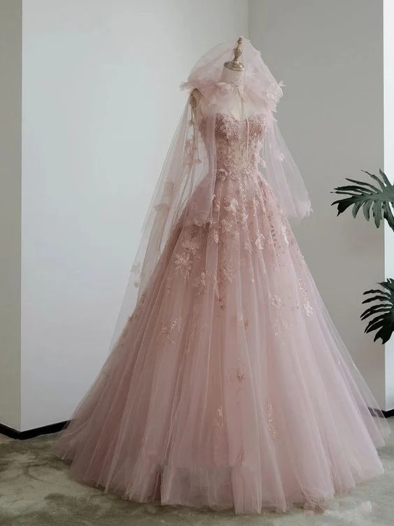 Fairy A line Spaghetti Straps Pink Tulle Prom Dresses for Teens P1927