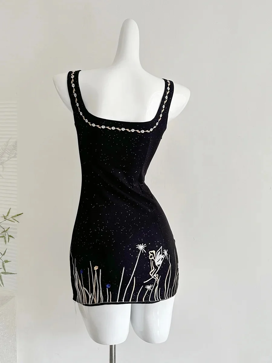 Fantasy Black Embroidered Slim Square Neck Short Birthday Dress Homecoming Dress P3991 - Image 4