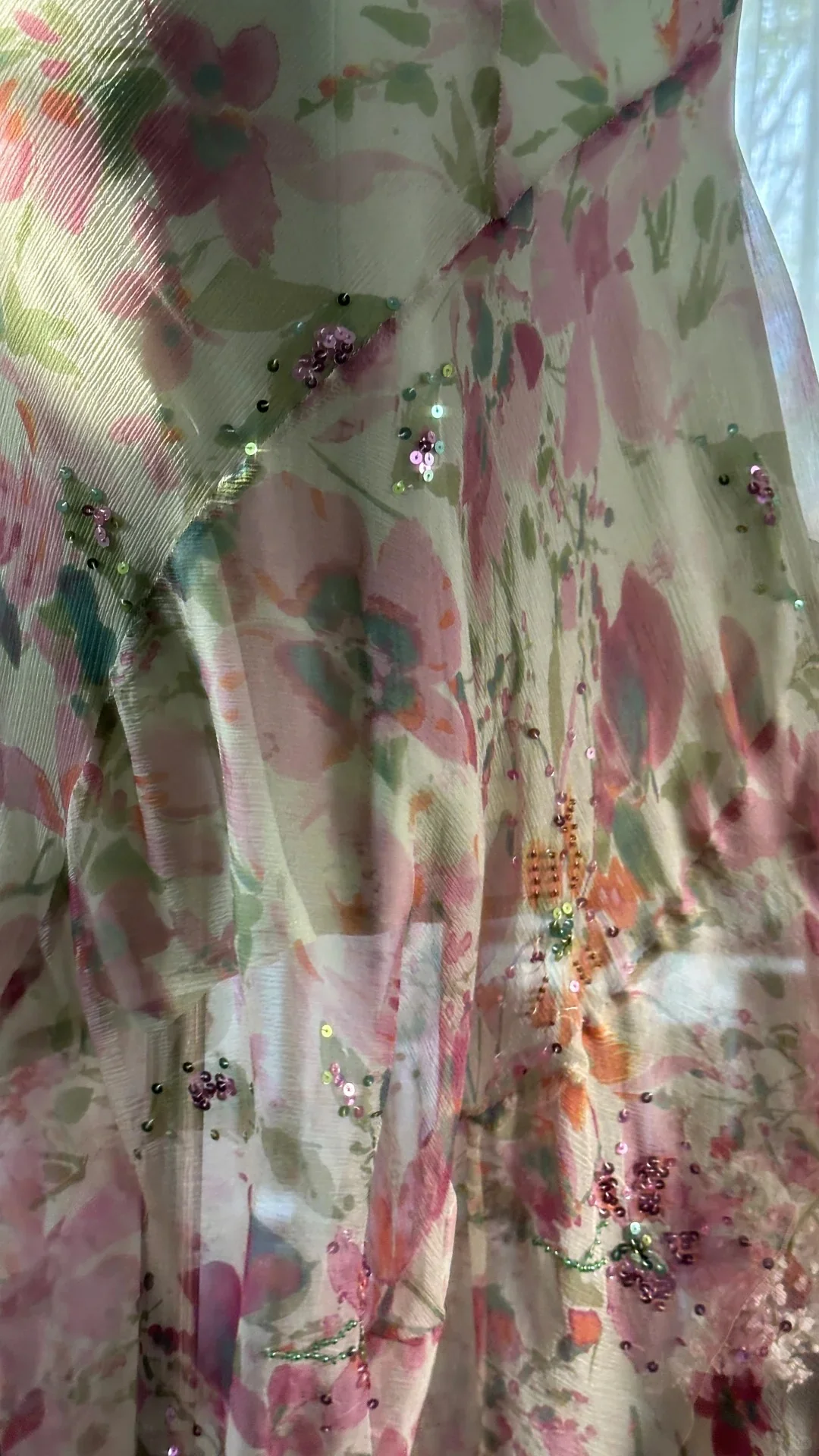 Flowing Chiffon Sequin Print Pink Irregular Skirt Prom Dress P3280 - Image 2