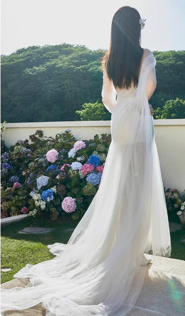 Flowing One Shoulder Strapless Tulle Waisted Mermaid Wedding Dress P2742 - Image 3