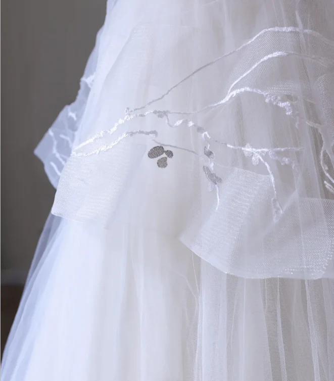 Flowing White Sleeveless Tulle Simple Wedding Dress P2557 - Image 5