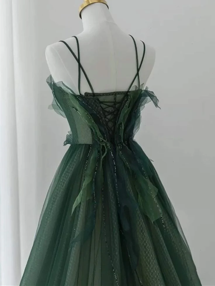 Forest Style Emerald Green Beading Tulle Dress, Prom Dress Fairy,Evening Gown Graduation Party Dress P453 - Image 4