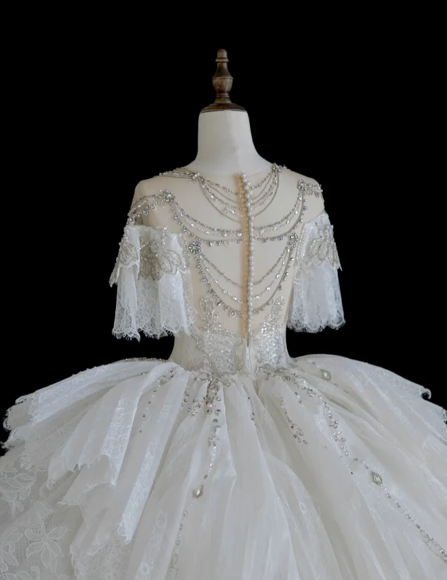 French Palace Lace Beaded Princess Floor-Length Wedding Dress P2884 - Image 6