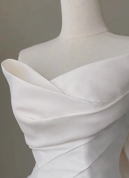 French Simple Strapless Satin Bow Mermaid Wedding Dress P2700 - Image 5