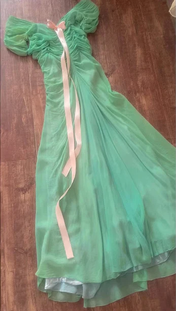 Fresh Green A-line Ruffled Chiffon Long Prom Dress Evening Dress P4611 - Image 2