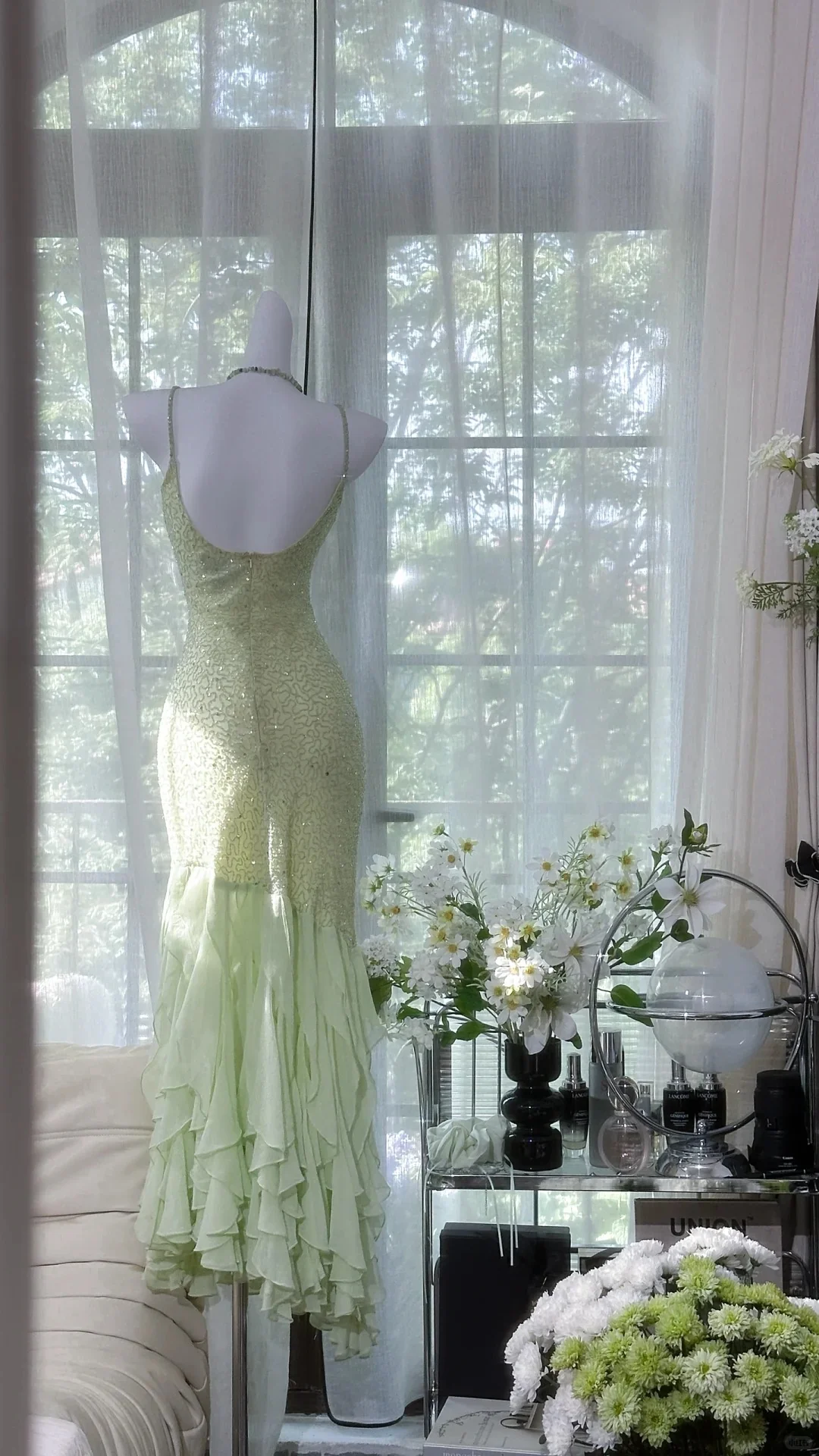 Fresh Green Beaded Chiffon Ruffled Prom Dress P3263 - Image 4
