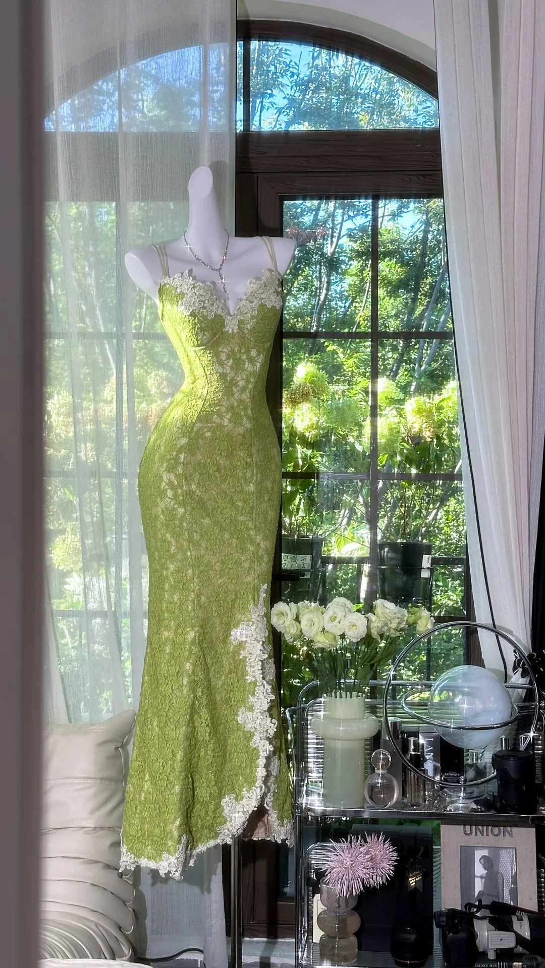 Fresh Green Mermaid Strapless Backless Criss-cross Lace Long Prom Dress Evening Dress P4035 - Image 3