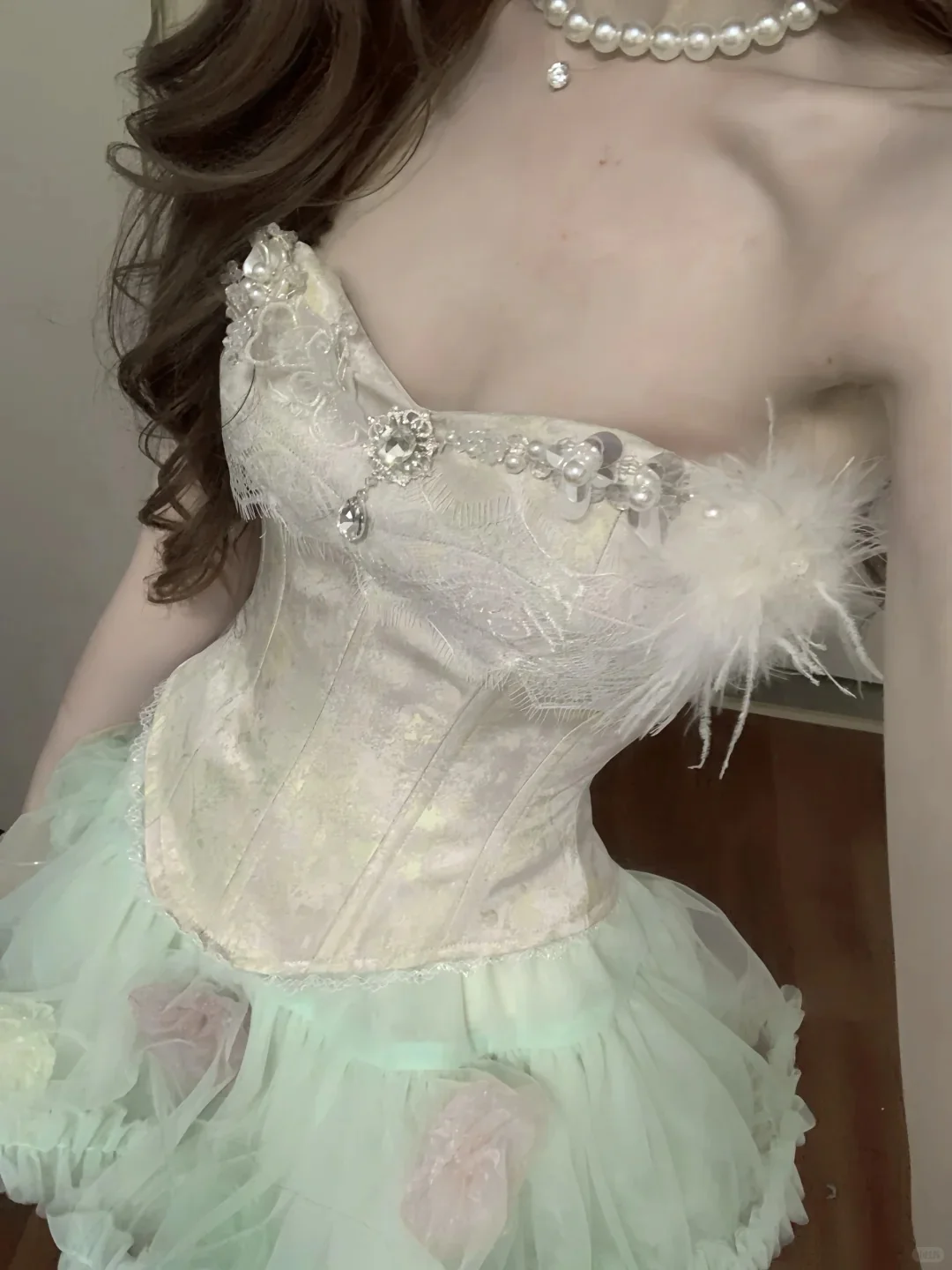Fresh Green Tulle Herringbone Bustier Mini Homecoming Dress P3571 - Image 5