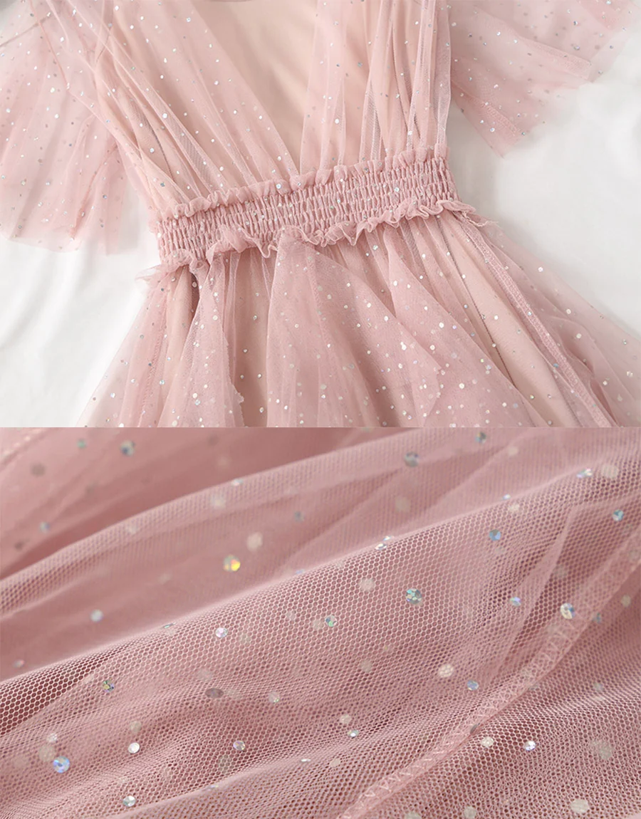 Girl Summer Dress A Line Tulle Dress With Sequins P335 - Image 2