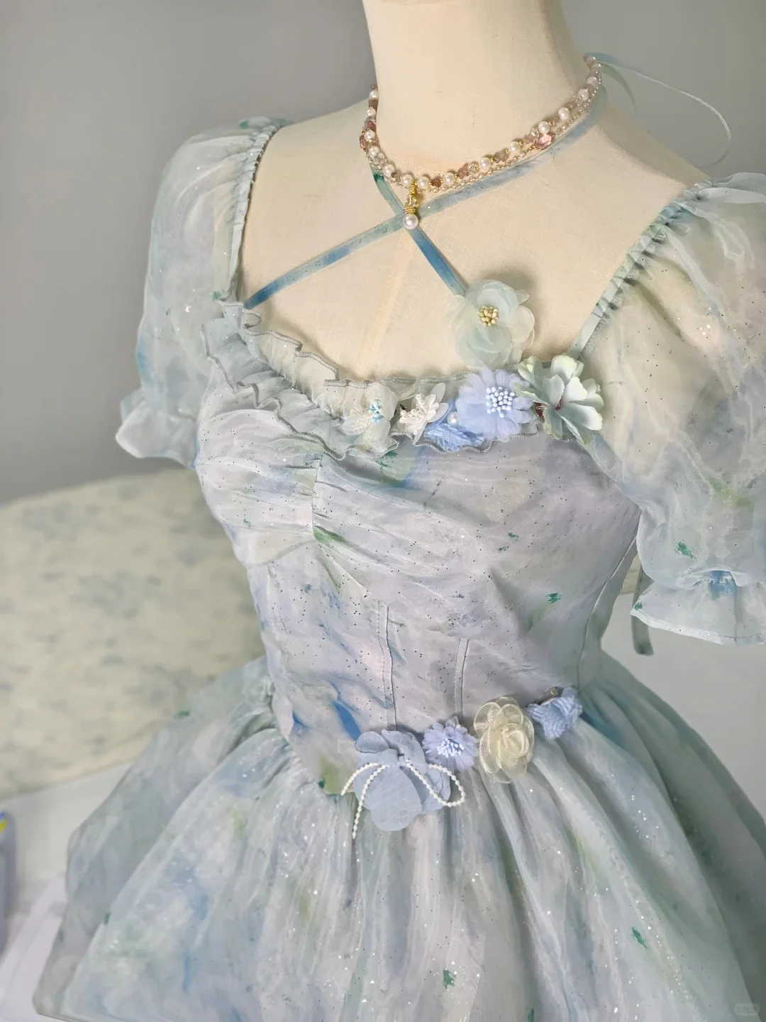 Girly Haze Blue Skirt Printed Shimmer Sparkling Mini Homecoming Dress P3160 - Image 2