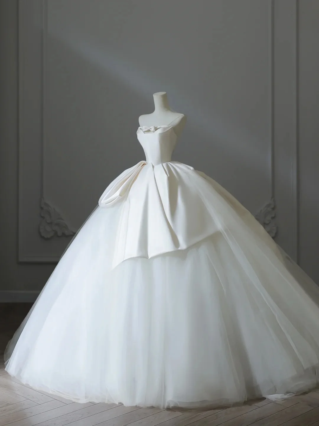 Girly Playful Bow A-line Tulle Satin Floor-length Wedding Dress P2534 - Image 2