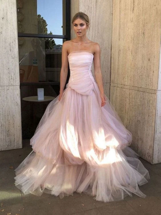 Glamorous Light pink tulle long prom dress P959 - Image 2