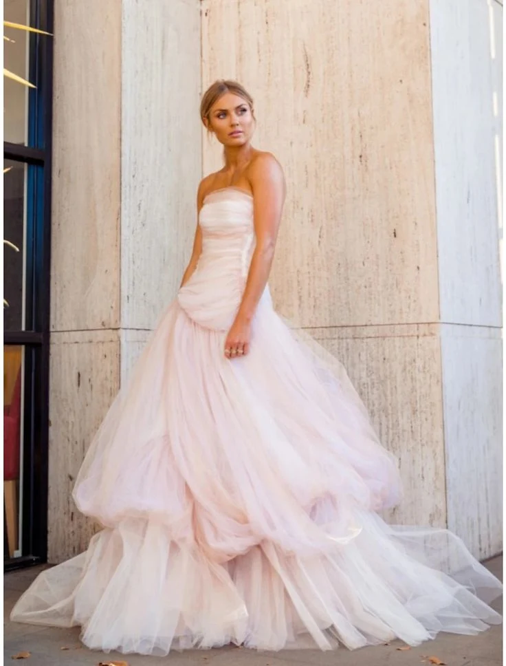 Glamorous Light pink tulle long prom dress P959 - Image 4