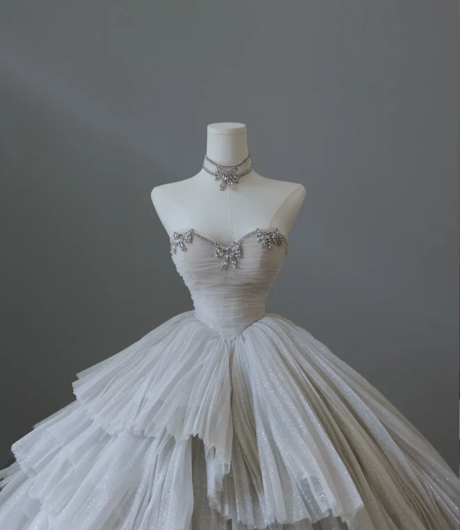 Glittering Galaxy Sweetheart Neck Layered Tulle A-Line Floor-Length Wedding Dress P2570 - Image 2
