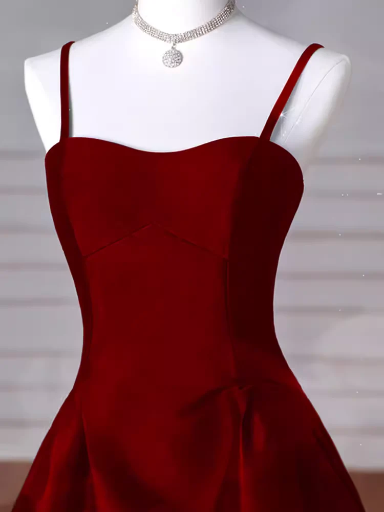 Gorgeous A line Straps Satin Burgundy Prom Dress P1878 - Image 2