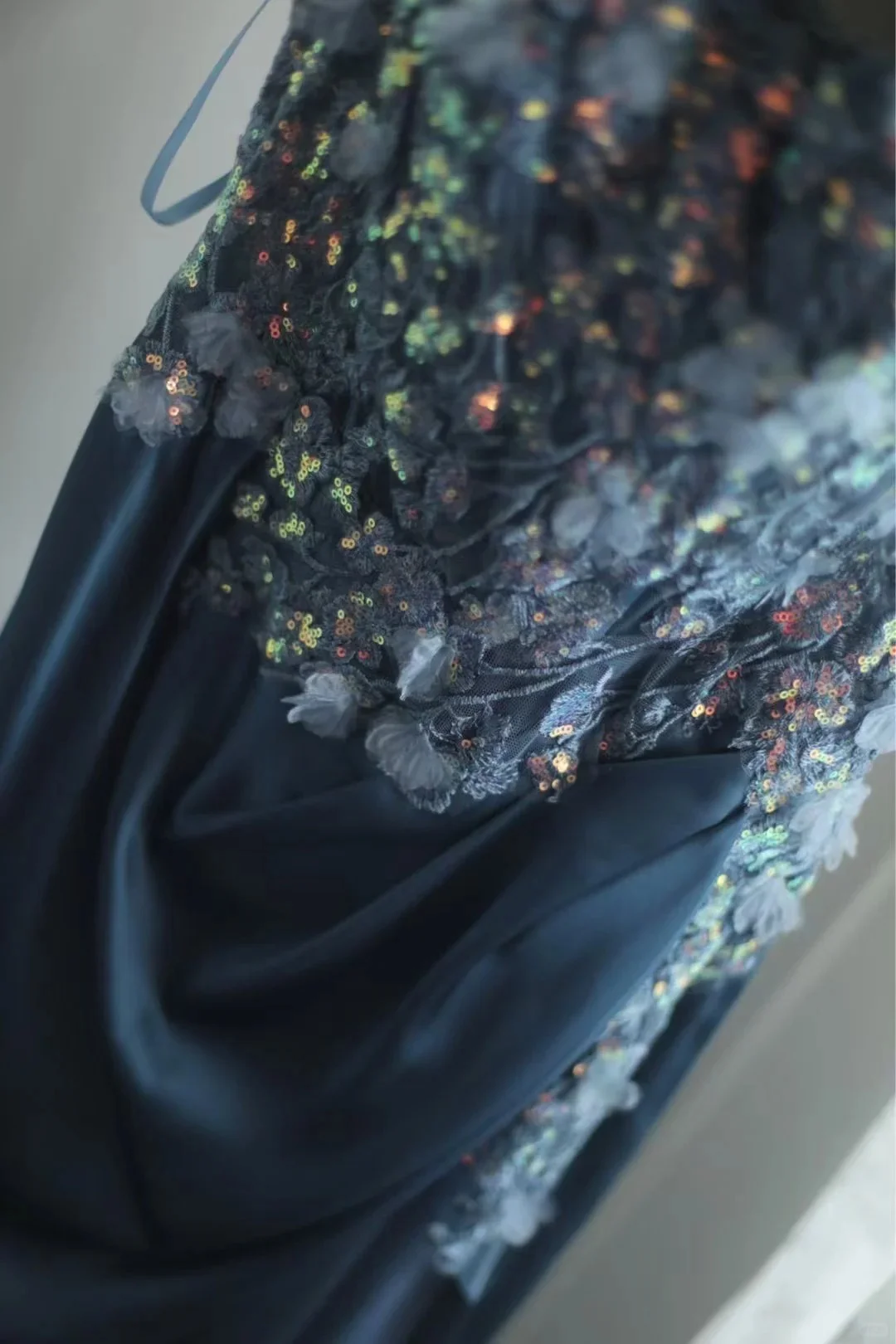 Gorgeous Blue Off-Shoulder Sequined 3D Floral Satin Long Prom Dress Evening Dress P4245 - Image 4