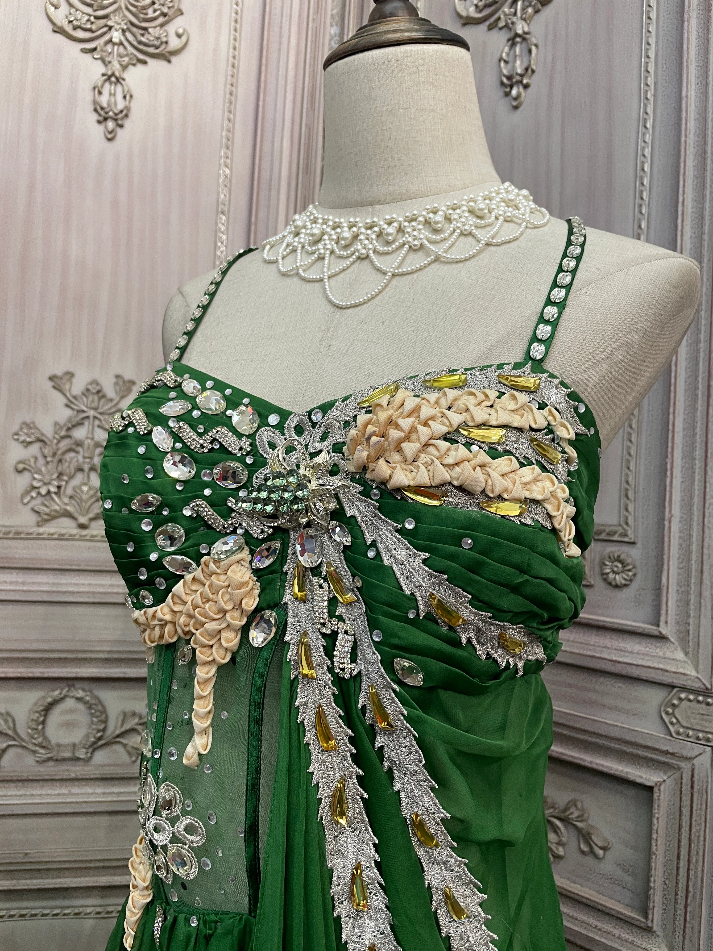Gorgeous Green Spaghetti Strap Rhinestone Chiffon Train Prom Dress Evening Dress P4733 - Image 4