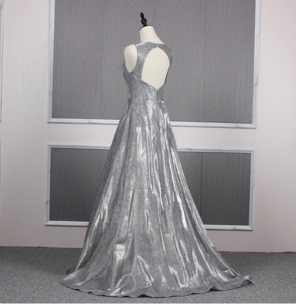 Gorgeous Royal Blue A-line V-neck Backless Satin Train Prom Dress Evening Dress P4557 - Image 4
