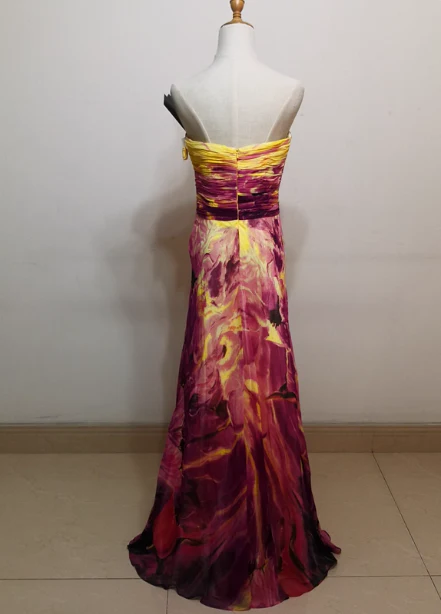 Gorgeous Strapless A-line Printed Chiffon Long Prom Dress Evening Dress P4520 - Image 2