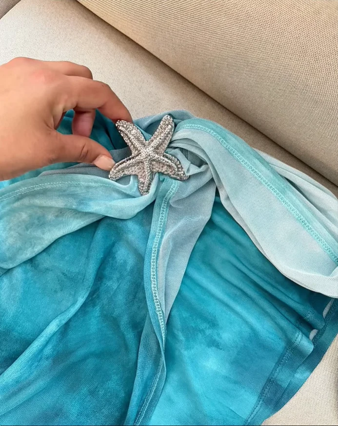 Gradient Blue Halter Neck Lace-Up Slim Starfish Homecoming Dress P3106 - Image 3