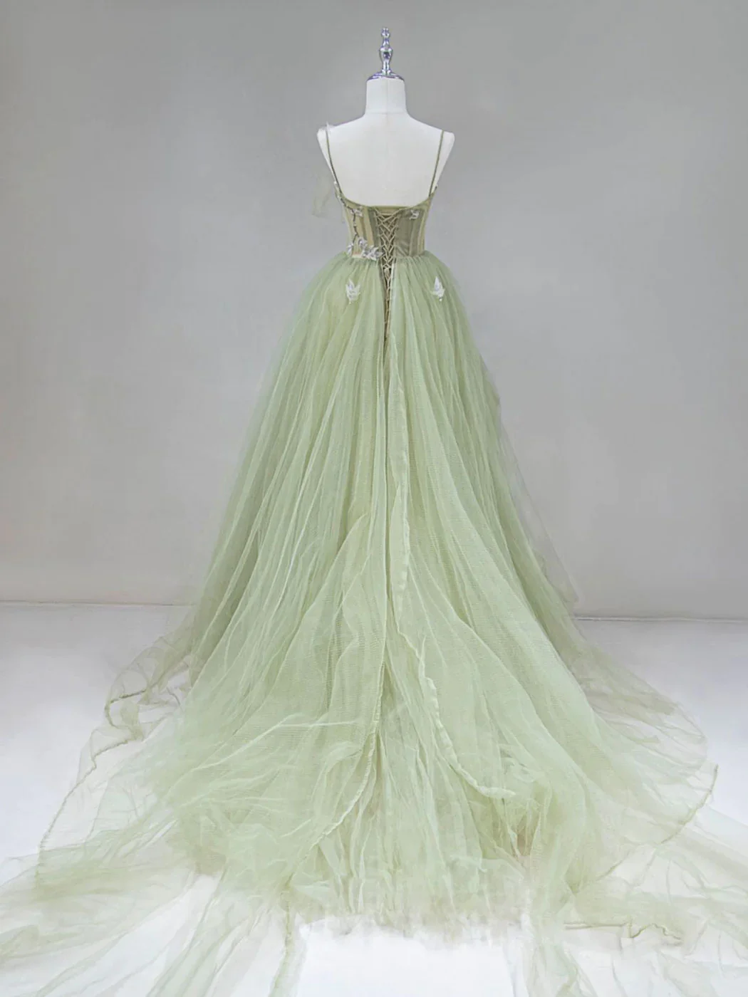 Tulle Long Prom Dress A-Line Green Long Evening Dress P1976 - Image 3